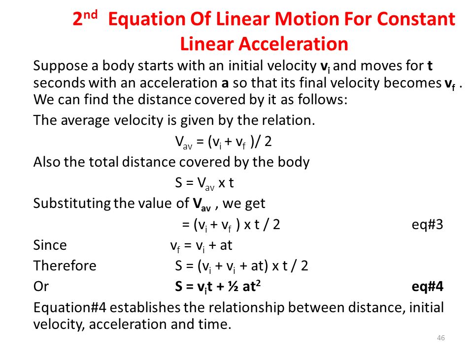 1 Unit 3 2 Science B Lecture Contents 2 Nd Equation Of Linear Motion For Constant Acceleration Suppose A Body Starts With An