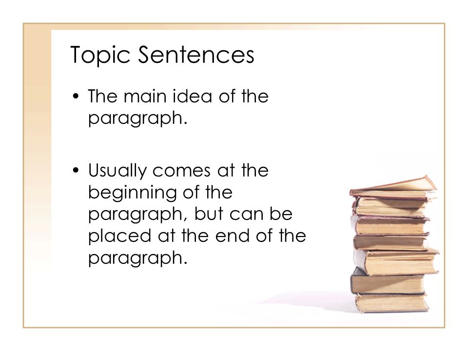 Topic Sentences The main idea of the paragraph.