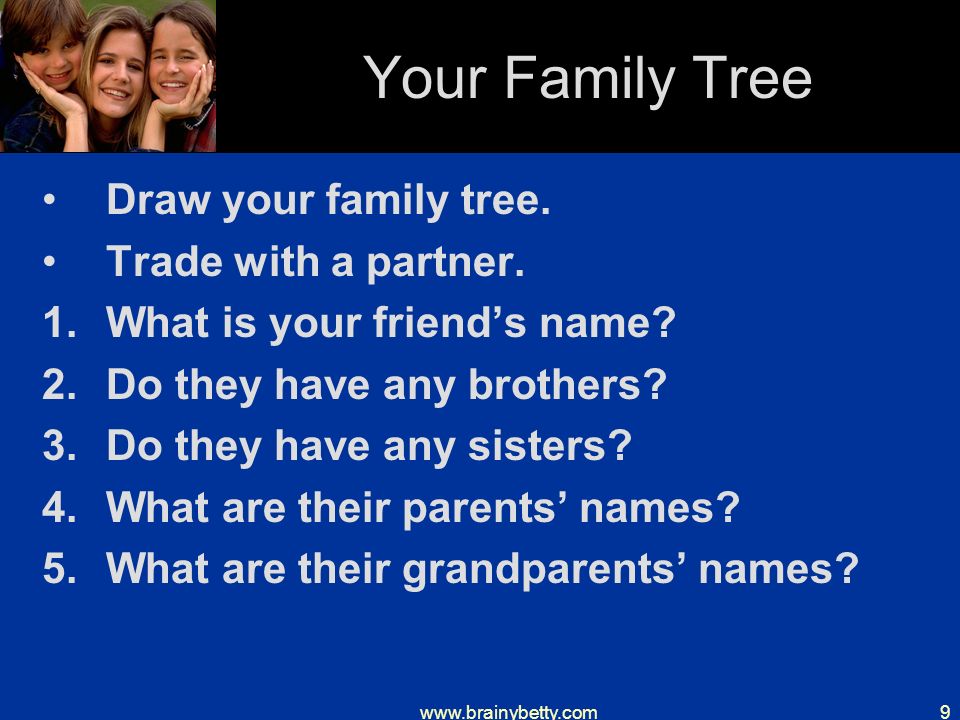 Your Family Tree Draw your family tree.