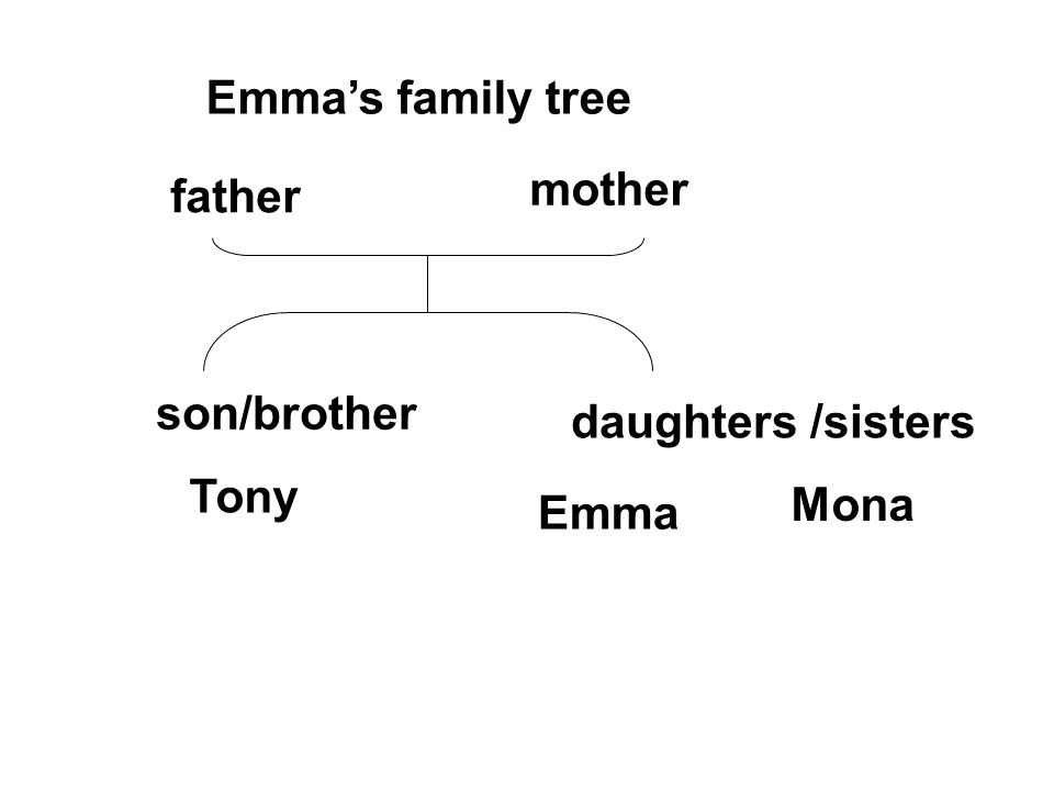 Emma’s family tree father mother son/brother daughters /sisters Tony Mona Emma