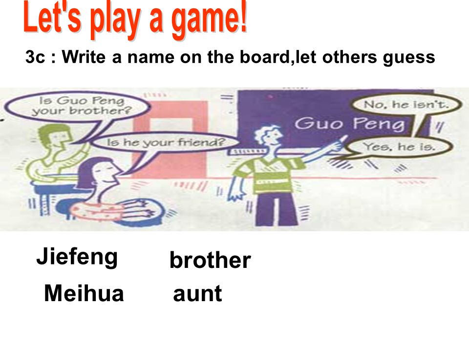 3c : Write a name on the board,let others guess Jiefeng brother Meihuaaunt