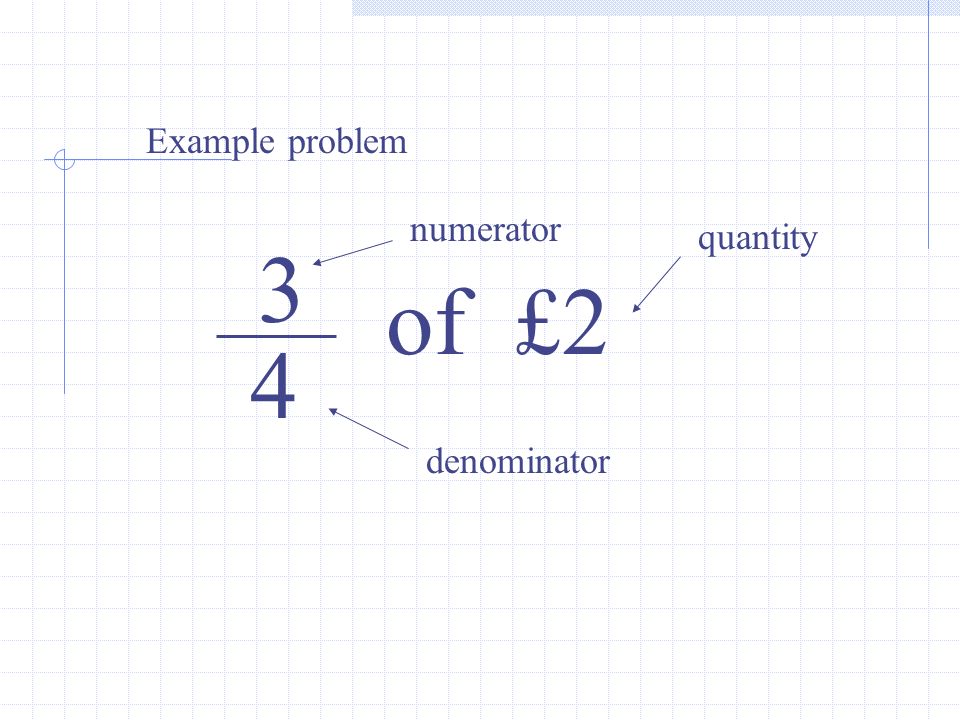 3 4 of £2 Example problem denominator numerator quantity