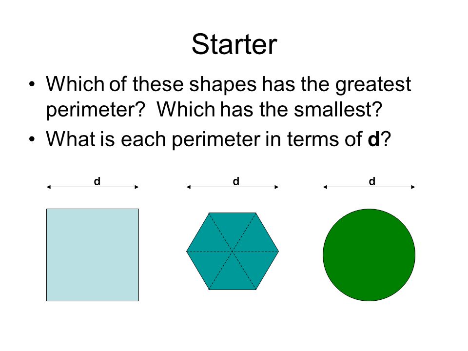 Starter Which of these shapes has the greatest perimeter.