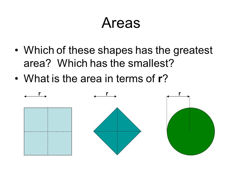 Areas Which of these shapes has the greatest area.