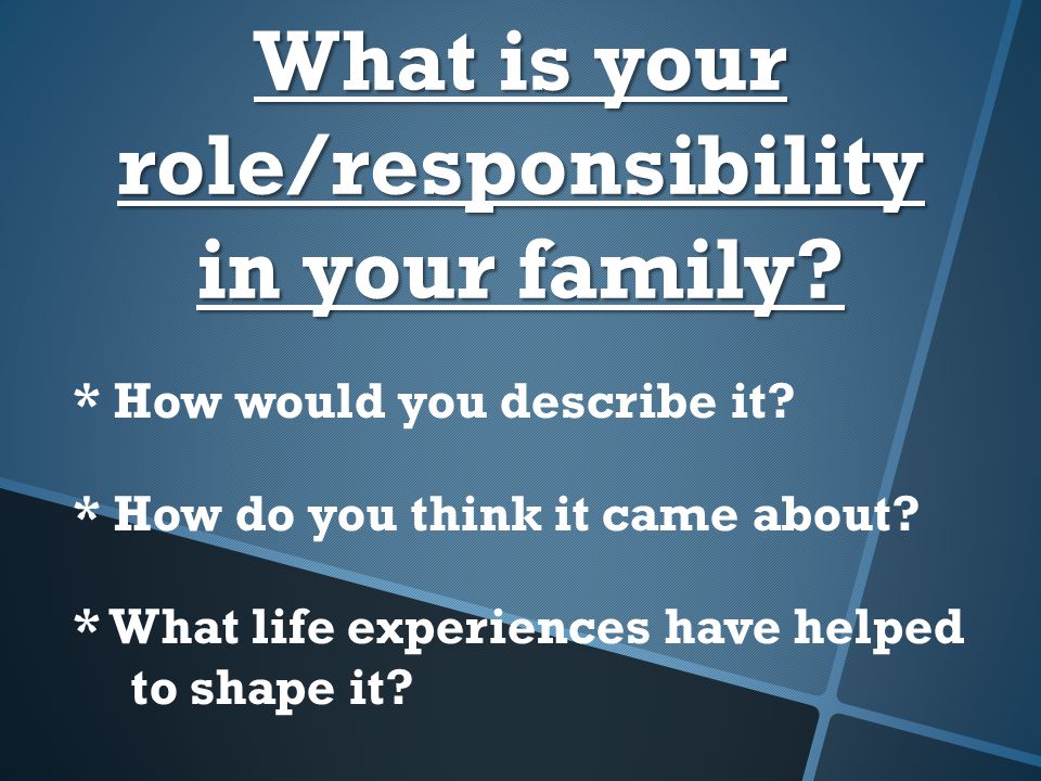 What is your role/responsibility in your family. * How would you describe it.