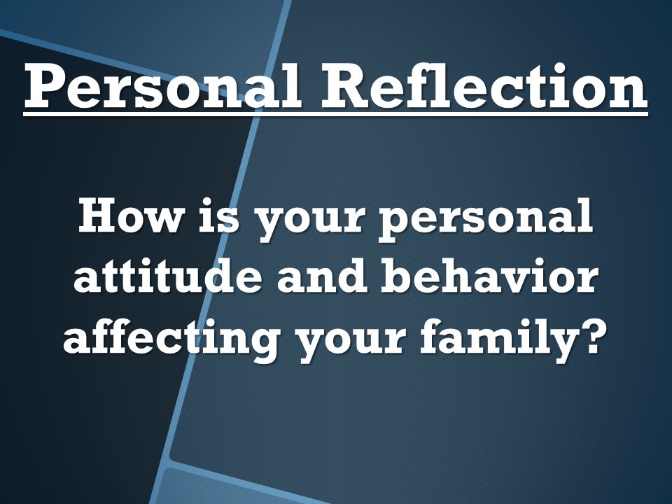 Personal Reflection How is your personal attitude and behavior affecting your family