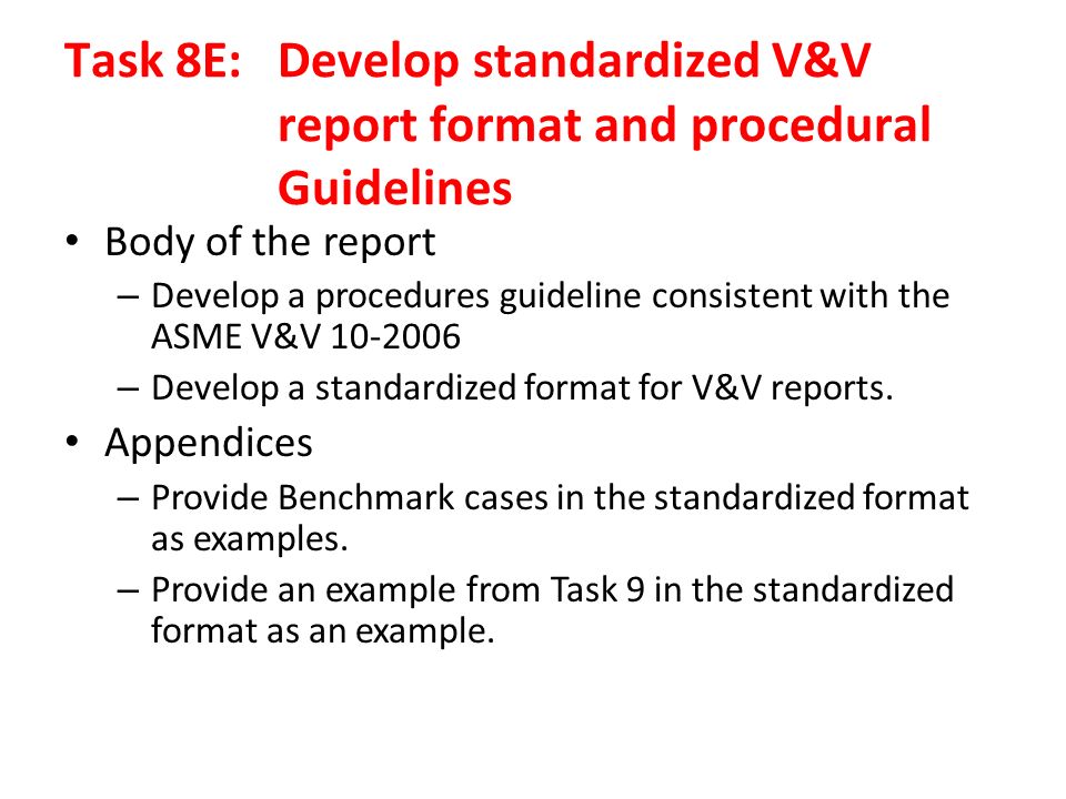 development of verification and validation procedures for computer asme report format