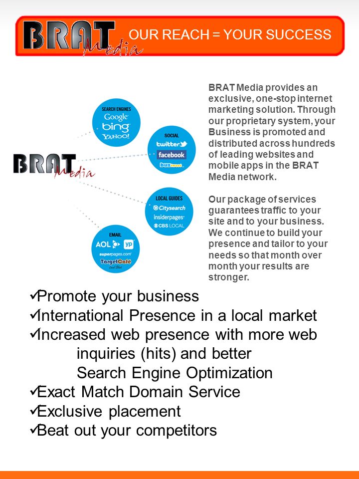 BRAT Media provides an exclusive, one-stop internet marketing solution.
