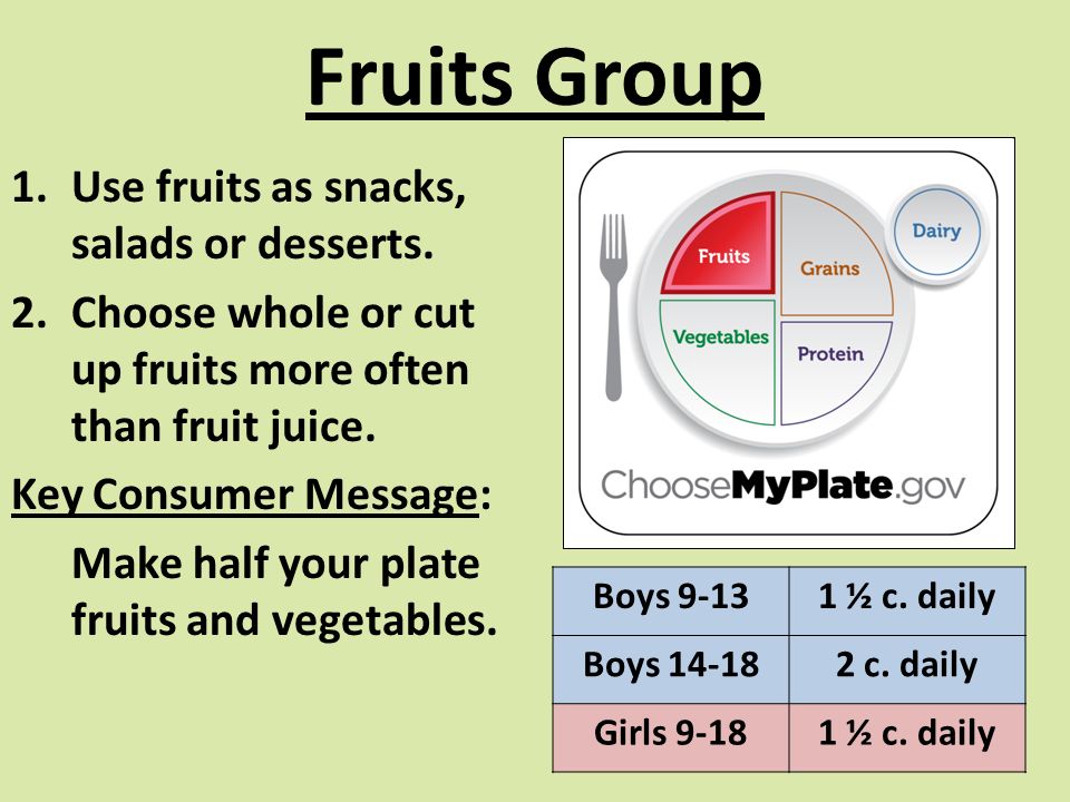 Fruits Group 1.Use fruits as snacks, salads or desserts.