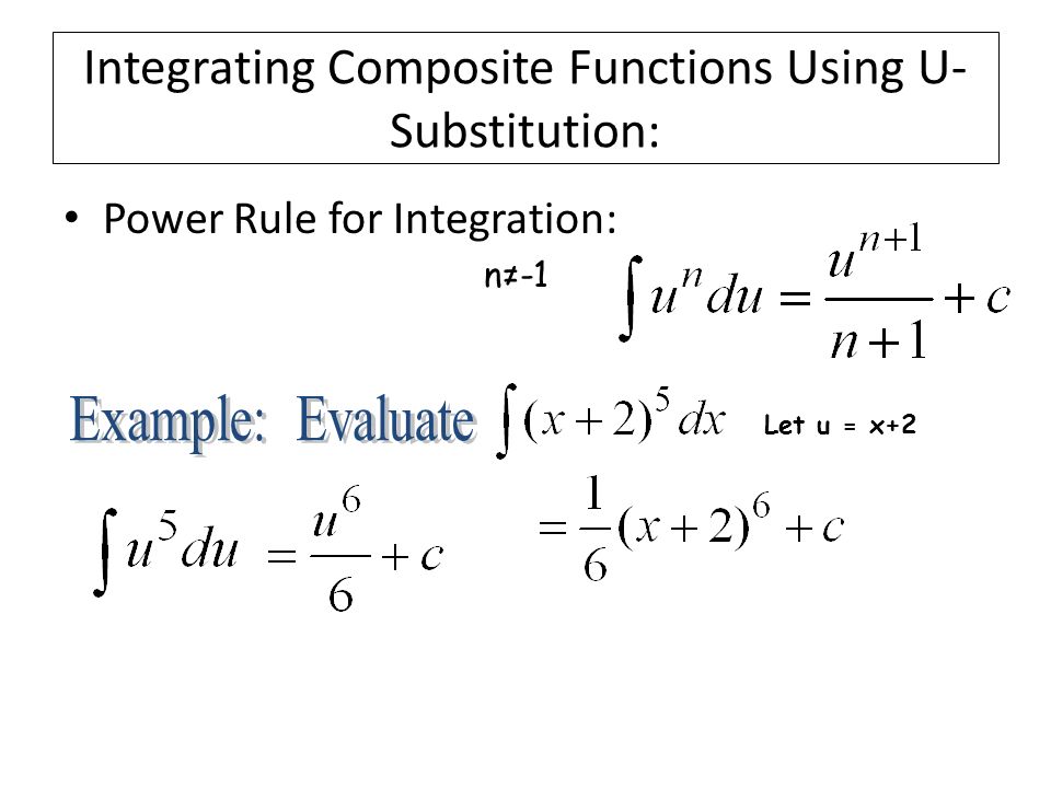 Integrating Composite Functions Using U- Substitution: Power Rule for Integration: n≠-1 Let u = x+2