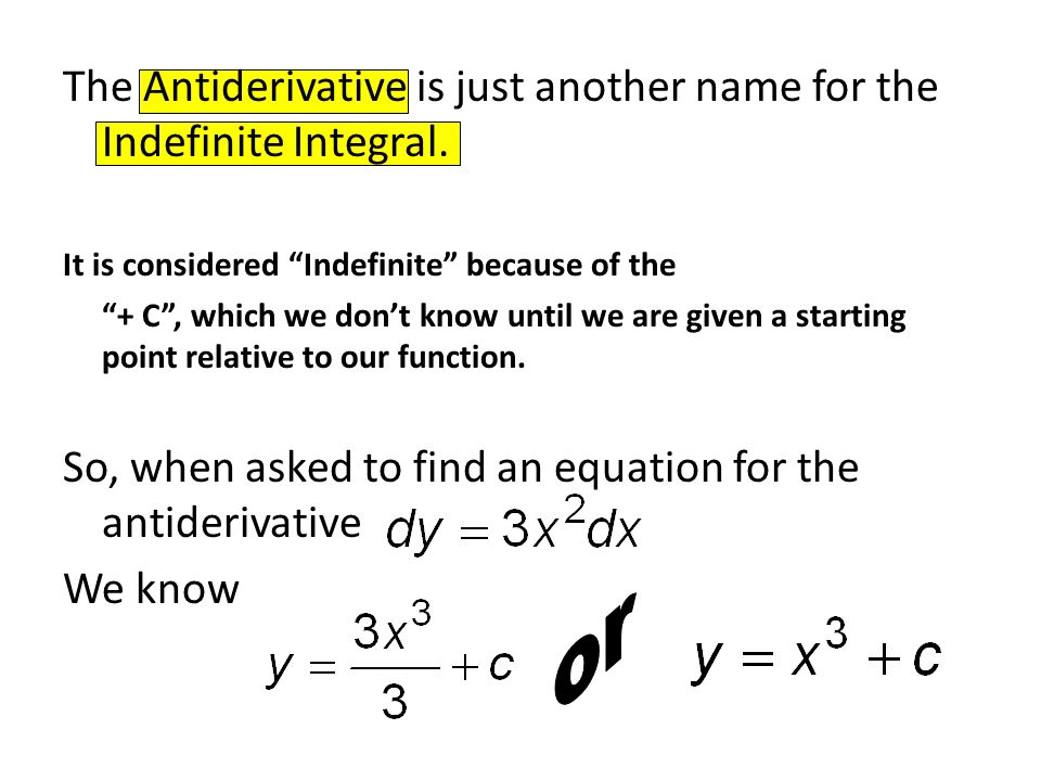 The Antiderivative is just another name for the Indefinite Integral.