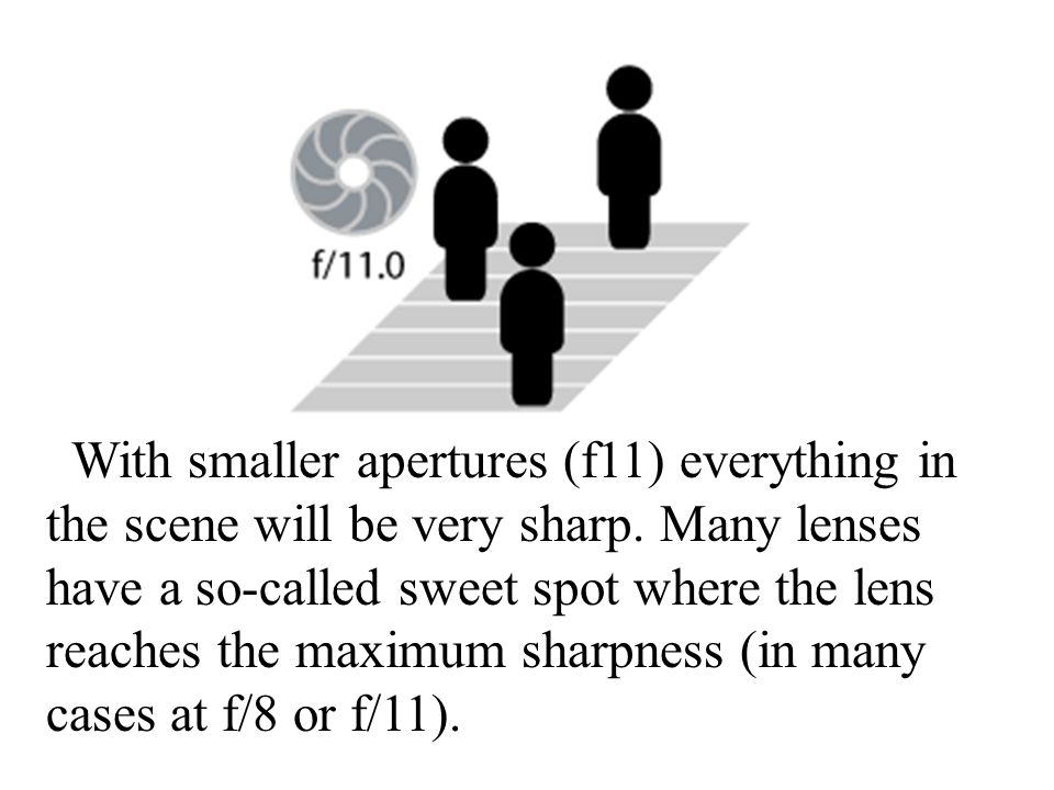 With smaller apertures (f11) everything in the scene will be very sharp.