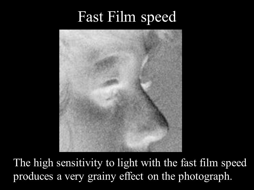 Fast Film speed The high sensitivity to light with the fast film speed produces a very grainy effect on the photograph.