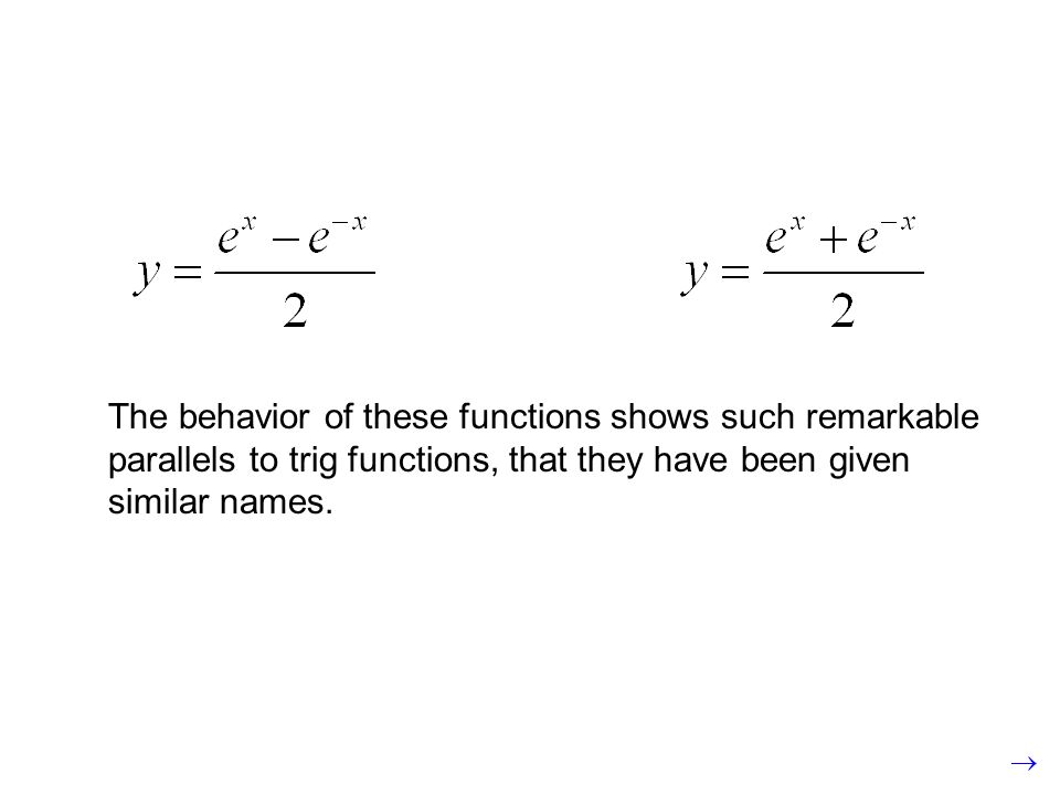 The behavior of these functions shows such remarkable parallels to trig functions, that they have been given similar names.