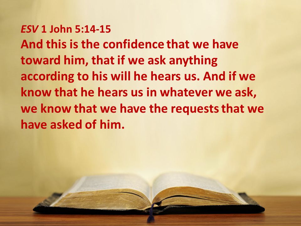ESV 1 John 5:14-15 And this is the confidence that we have toward him, that if we ask anything according to his will he hears us.
