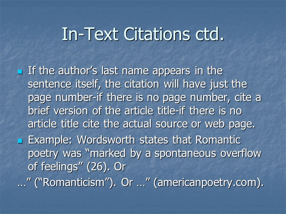 In-Text Citations ctd.