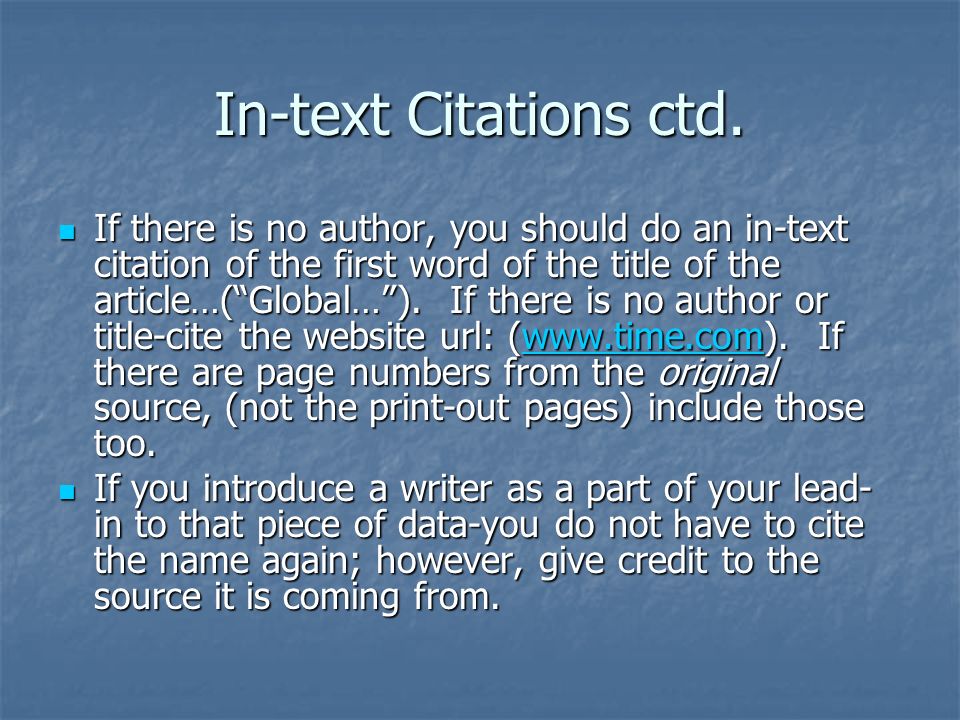 In-text Citations ctd.