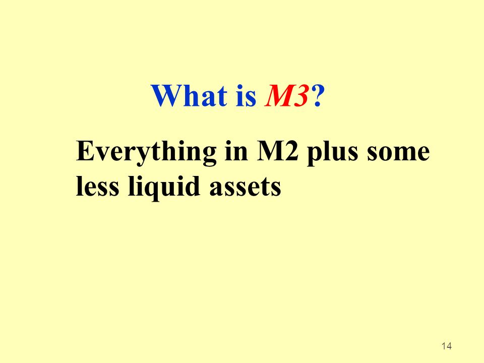 14 What is M3 Everything in M2 plus some less liquid assets