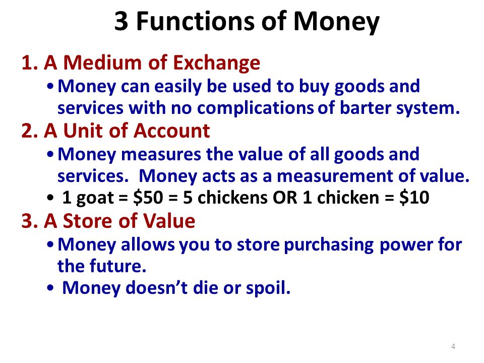 3 Functions of Money 4 1.