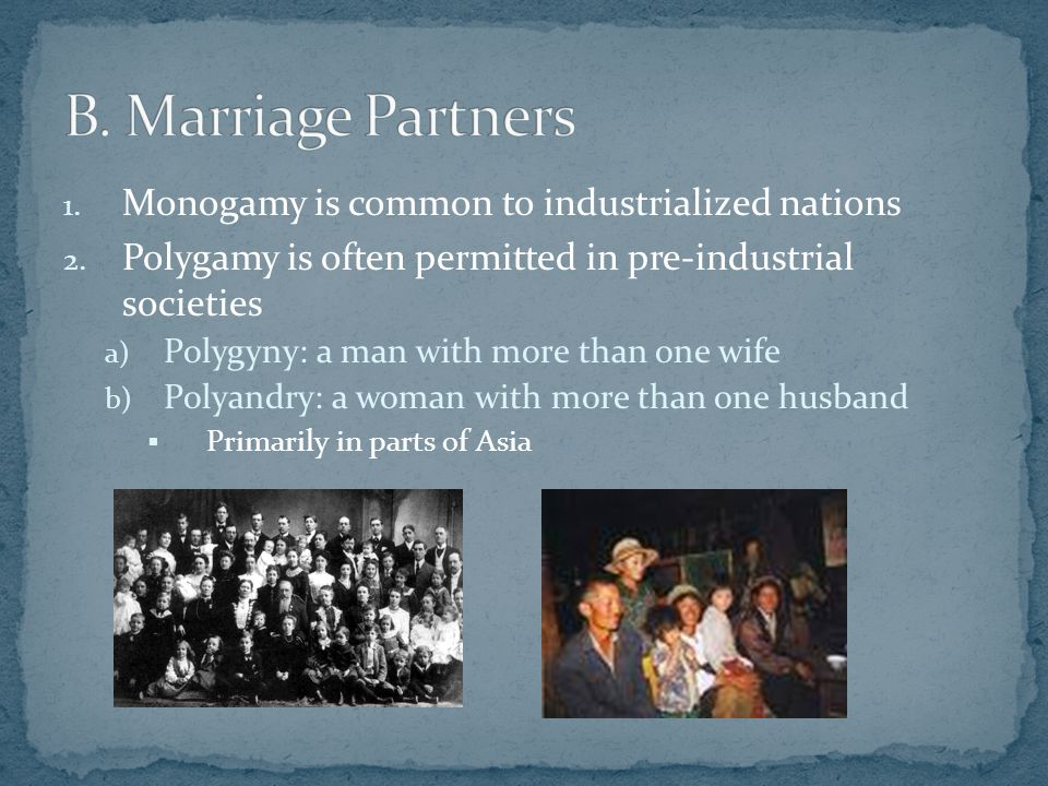 1. Monogamy is common to industrialized nations 2.