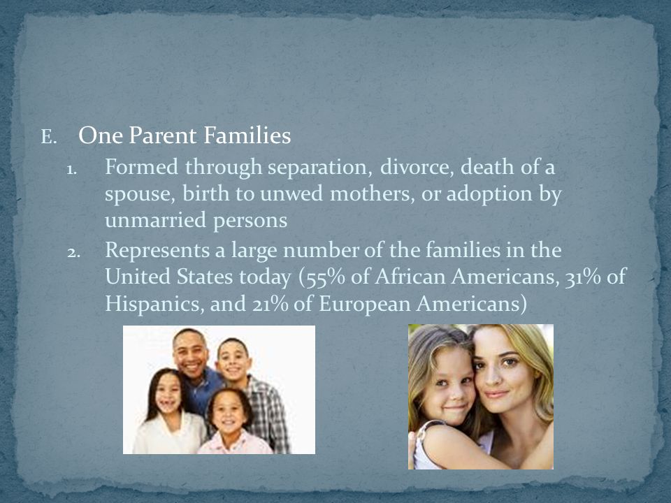 E. One Parent Families 1.