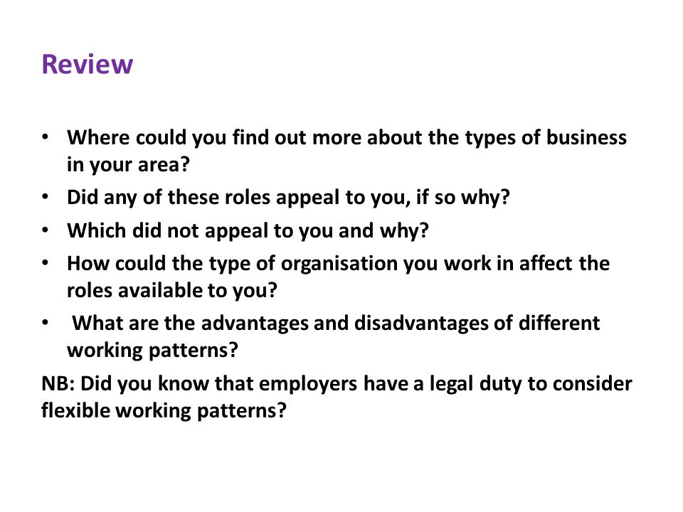 Review Where could you find out more about the types of business in your area.