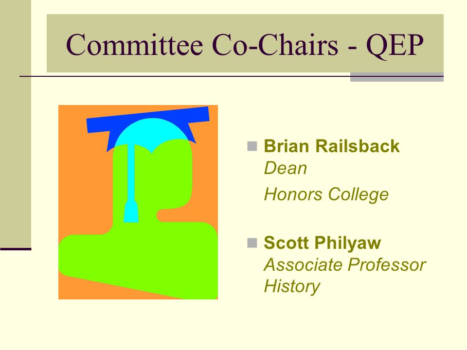 Committee Co-Chairs - QEP Brian Railsback Dean Honors College Scott Philyaw Associate Professor History