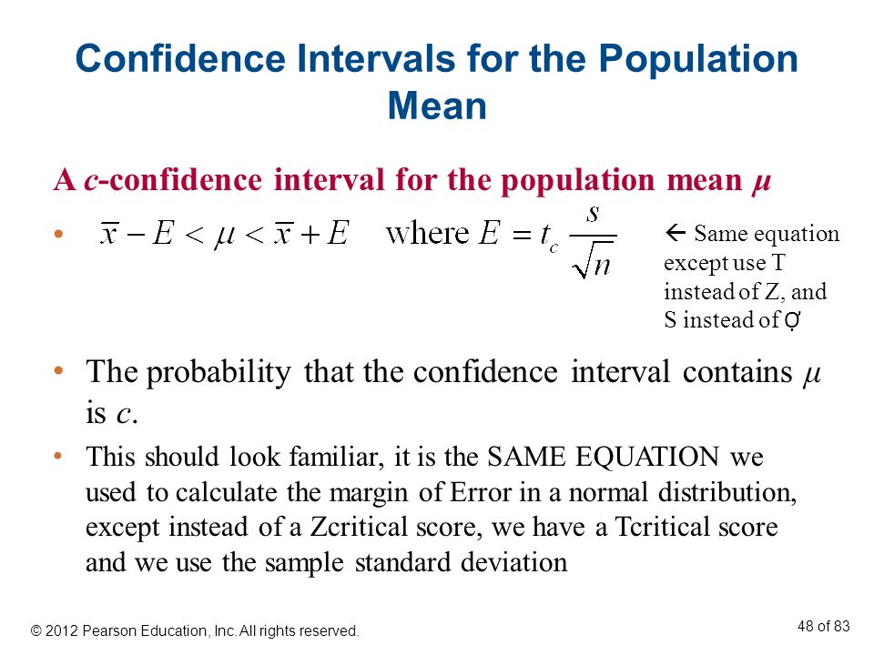 Equation For Margin Of Error Talkchannels Chapter Confidence Intervals 1 Of 83 6 2017 Pearson Education