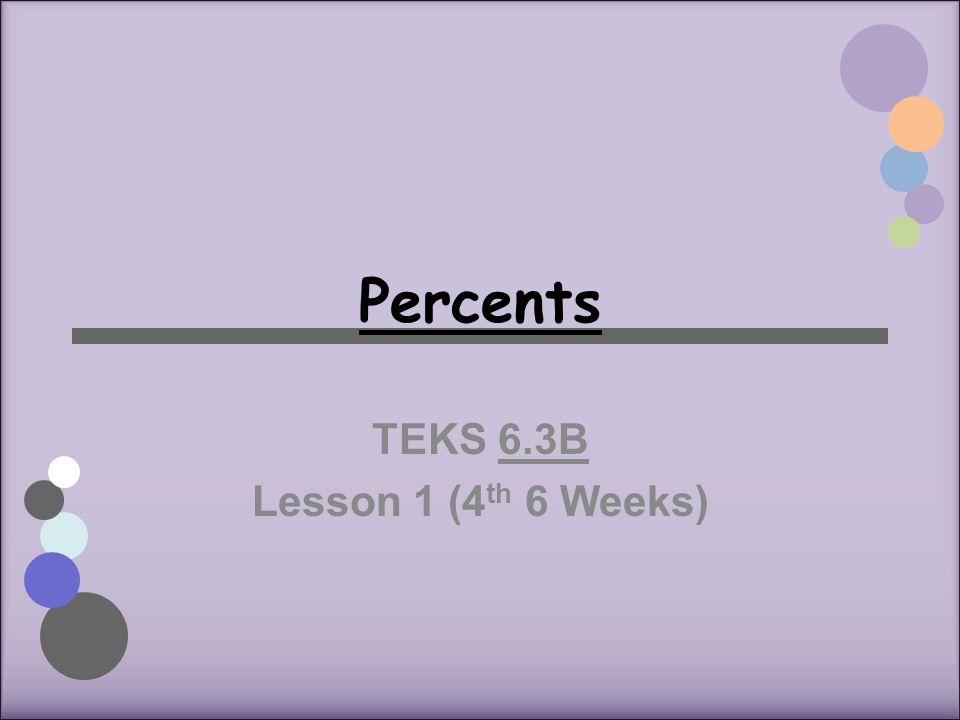 Percents TEKS 6.3B Lesson 1 (4 th 6 Weeks)