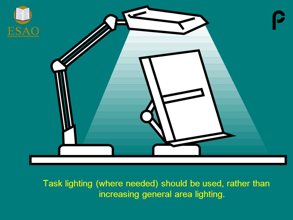 Task lighting (where needed) should be used, rather than increasing general area lighting.