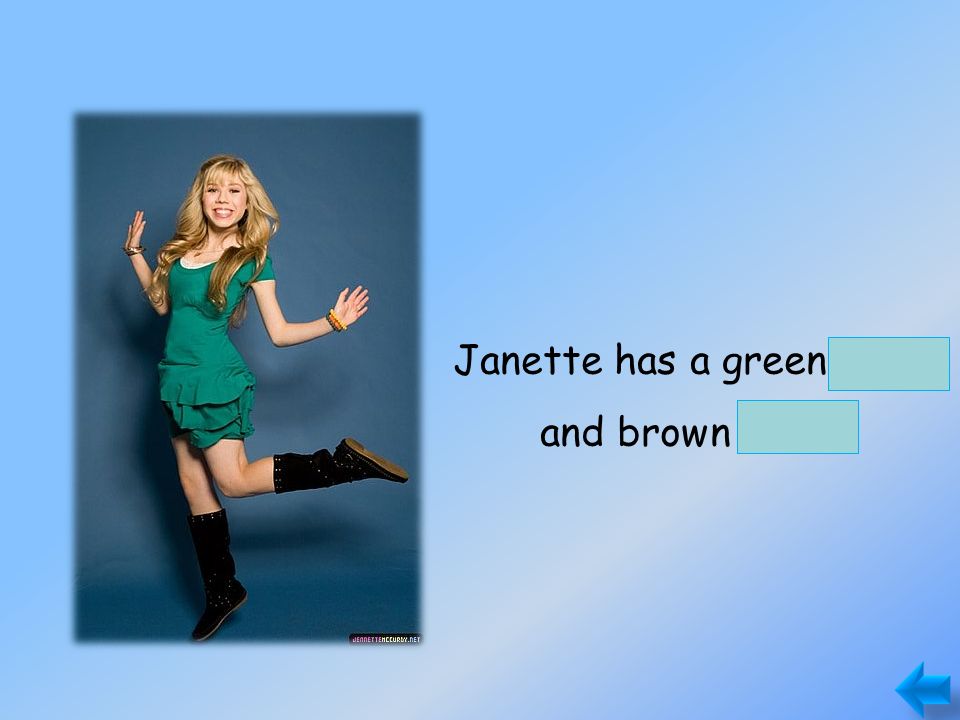 dress boots Janette has a green dress and brown boots.