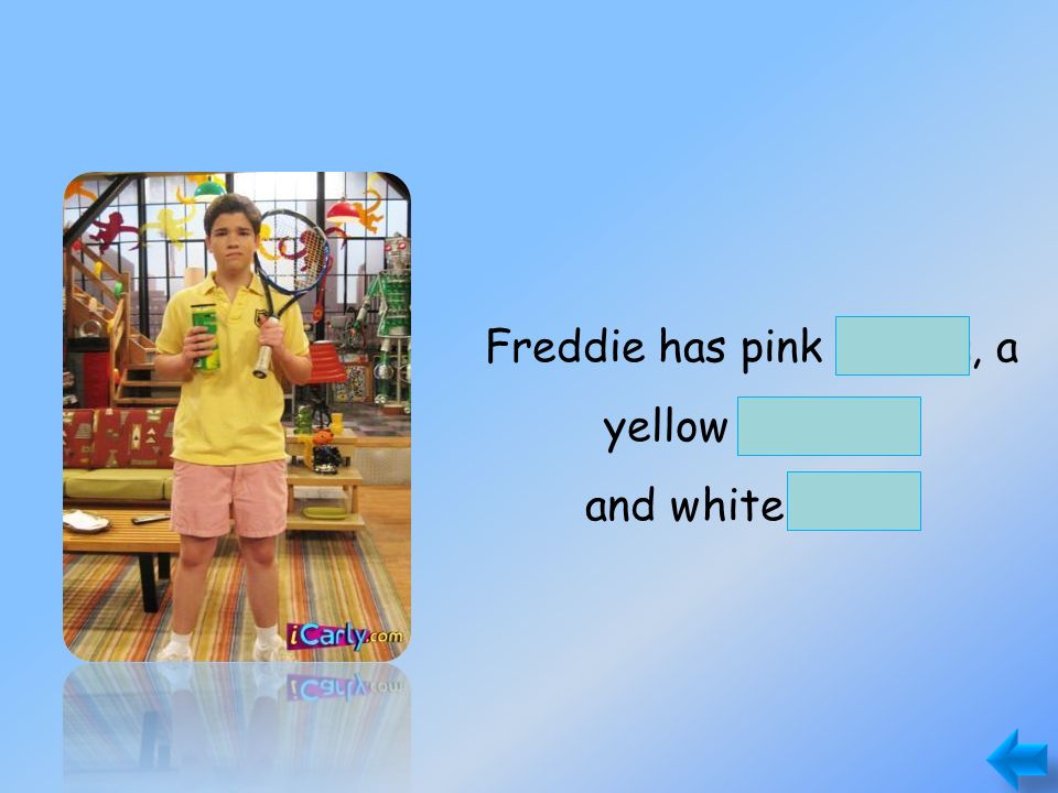 shorts T-shirt Freddie has pink shorts, a yellow T-shirt socks and white socks.