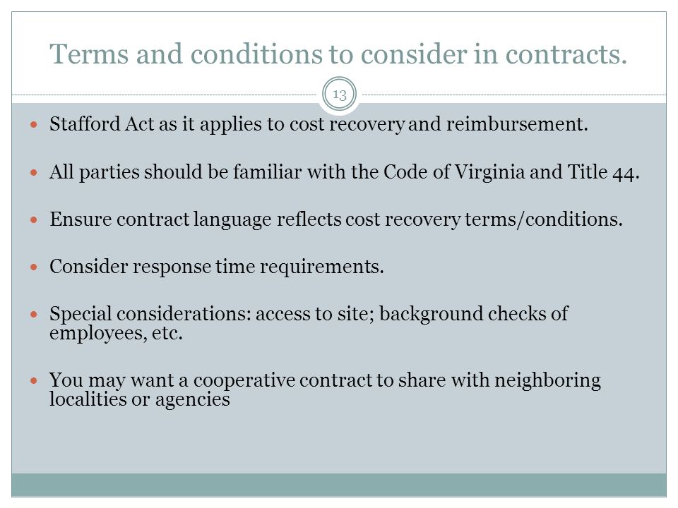 Terms and conditions to consider in contracts.