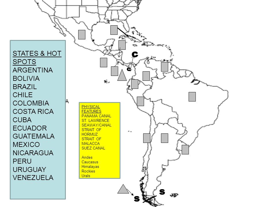 LATIN AMERICA STATES & HOT SPOTS ARGENTINA BOLIVIA BRAZIL CHILE COLOMBIA COSTA RICA CUBA ECUADOR GUATEMALA MEXICO NICARAGUA PERU URUGUAY VENEZUELA PHYSICAL FEATURES PANAMA CANAL ST.