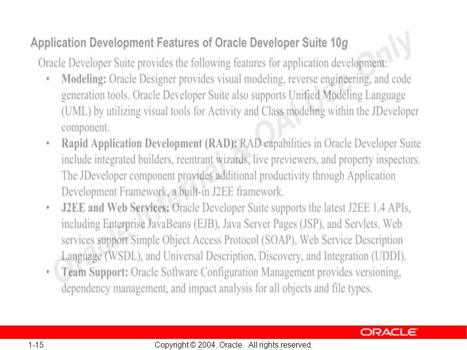 1-15 Copyright © 2004, Oracle. All rights reserved.