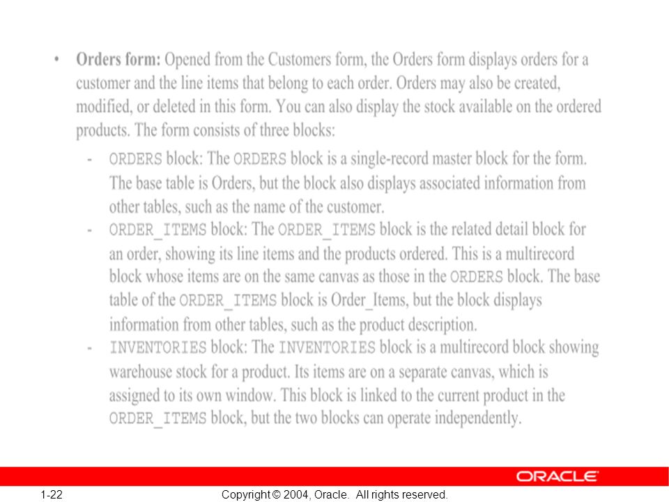1-22 Copyright © 2004, Oracle. All rights reserved.