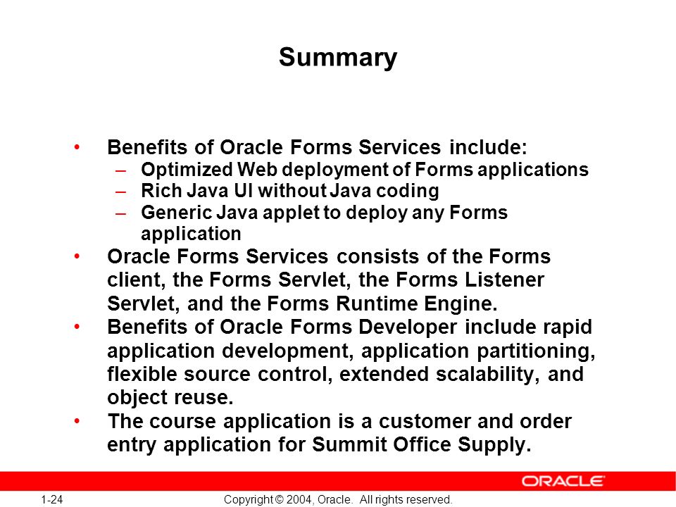 1-24 Copyright © 2004, Oracle. All rights reserved.