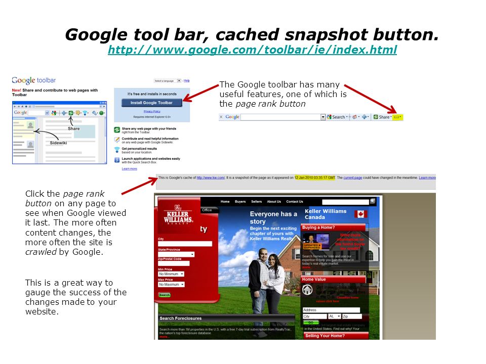 Google tool bar, cached snapshot button.