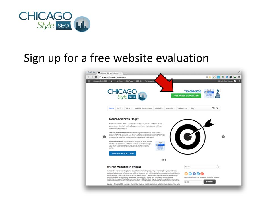 Sign up for a free website evaluation