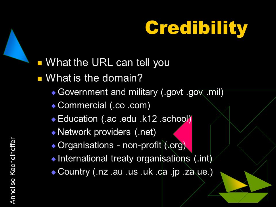 Annelise Kachelhoffer Credibility What the URL can tell you What is the domain.