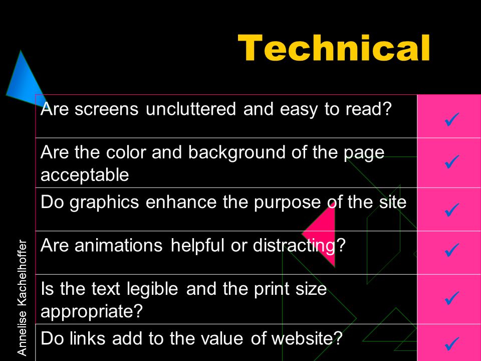 Annelise Kachelhoffer Technical Are screens uncluttered and easy to read.