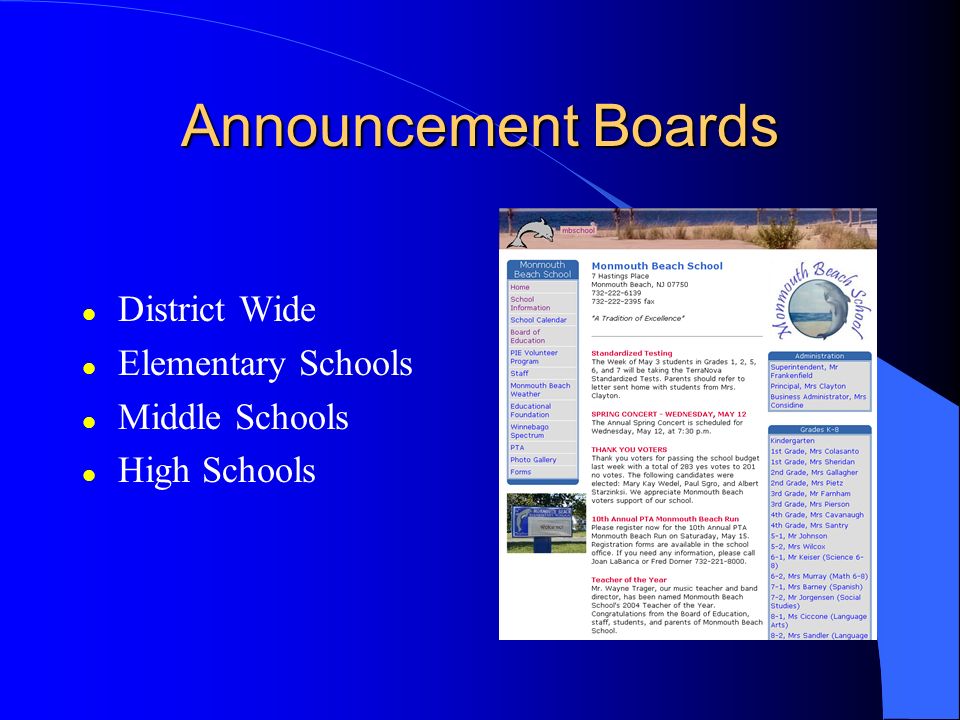 Announcement Boards l District Wide l Elementary Schools l Middle Schools l High Schools