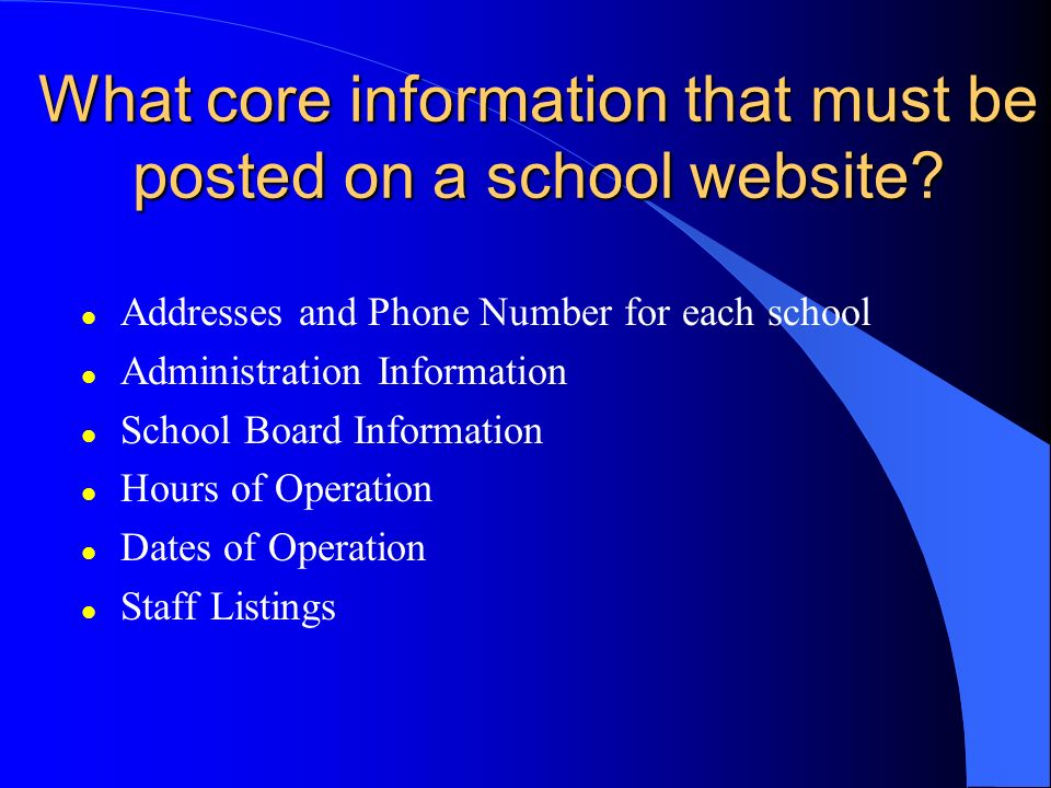 What core information that must be posted on a school website.
