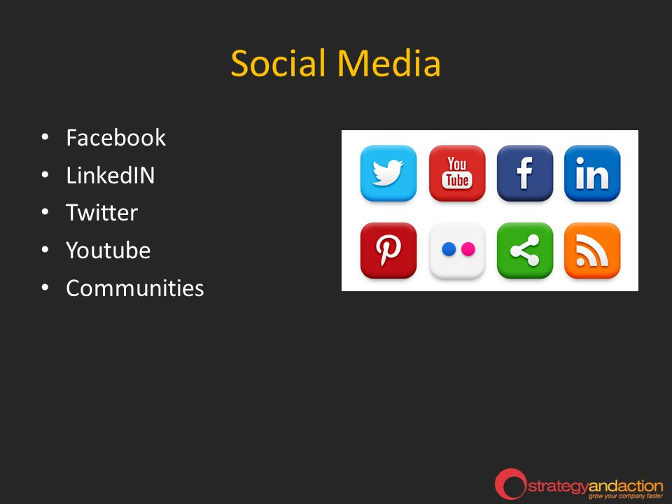Social Media Facebook LinkedIN Twitter Youtube Communities