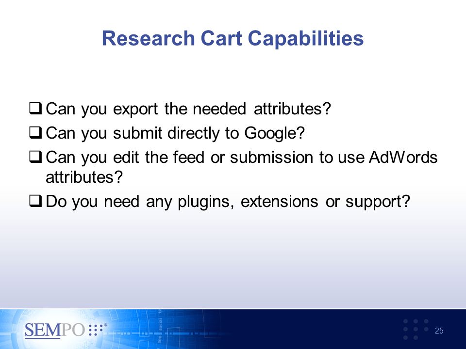 Research Cart Capabilities  Can you export the needed attributes.
