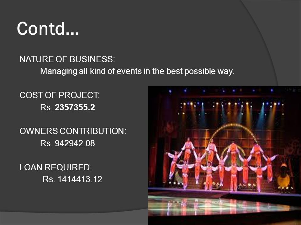 Contd… NATURE OF BUSINESS: Managing all kind of events in the best possible way.
