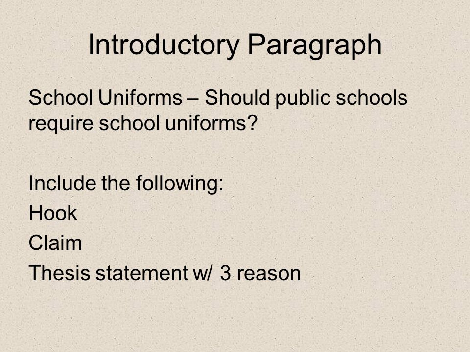 Introductory Paragraph School Uniforms – Should public schools require school uniforms.