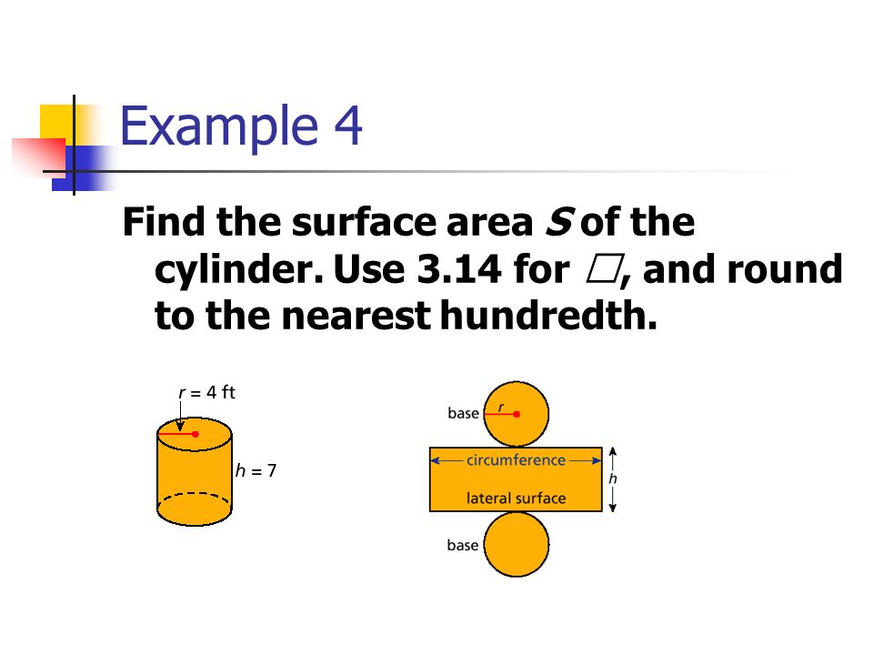 Example 4 Find the surface area S of the cylinder.