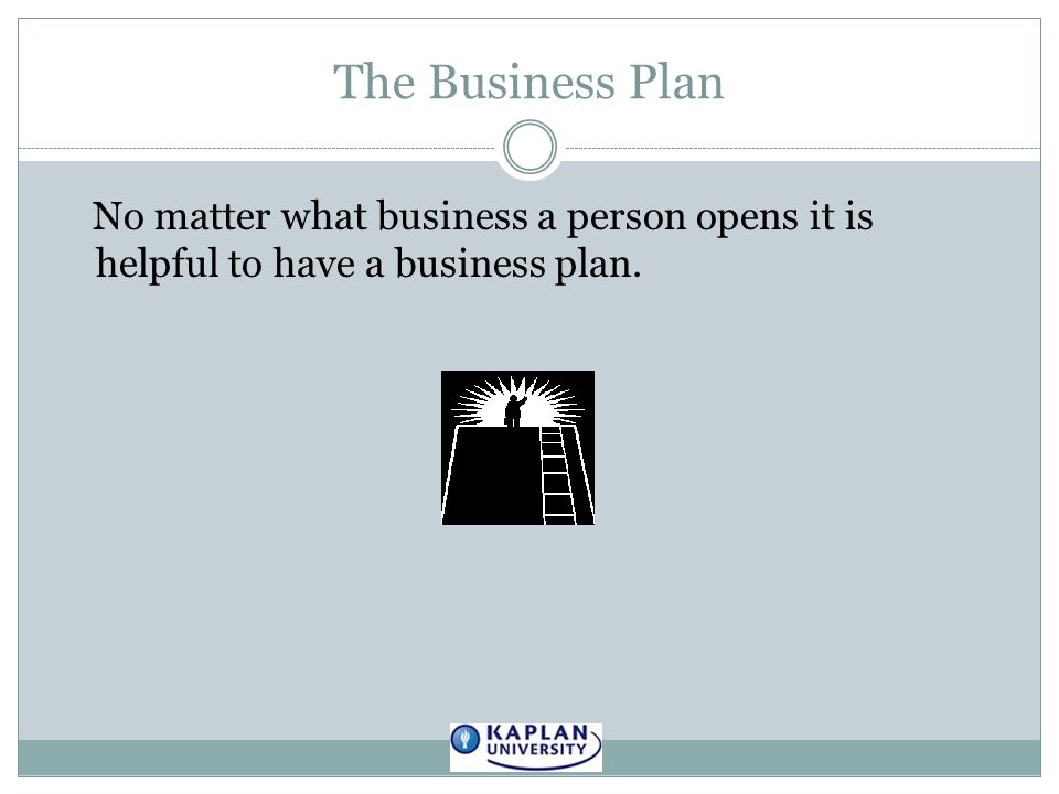 The Business Plan No matter what business a person opens it is helpful to have a business plan.