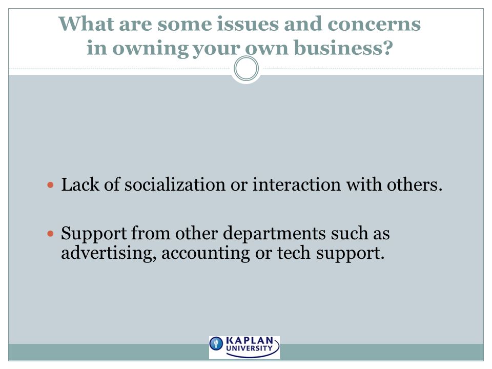 What are some issues and concerns in owning your own business.